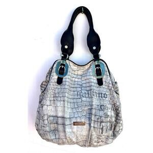 Vintage GALLIANO Gazette Newsprint Tote Bag Croc Embossed Y2K GothicLogo Dustbag